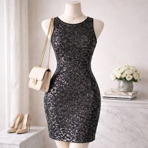 NWT Jeanne Becker black dress sequence sleeveless XS wedding guest event summer